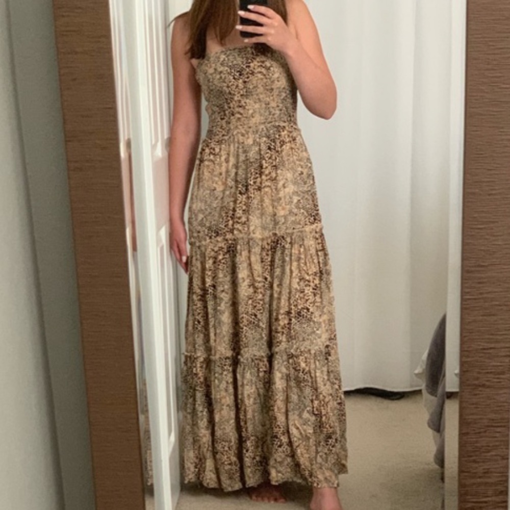 Abel the label cheetah print strapless maxi dress